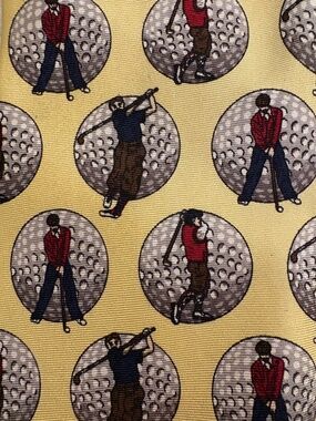 Vintage Sterling & Hunt Italy Silk Golf Tie Yellow Novelty 3.75” Blade